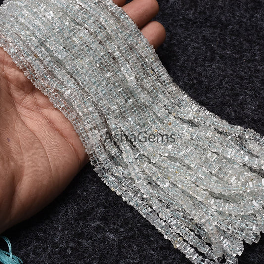Beautiful Blue Aquamarine Smooth Heishi Square Shape Gemstone Beads,Natural Aquamarine Heishi Beads Square Smooth Bead, Aquamarine Jewelry