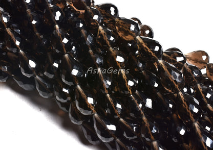AAA Smoky Quartz Faceted Drops Shape Beads,10 inch Strand, Natural Smoky Teardrop Beads, Straight Drill Beads, Smoky Beads Faceted T Drill