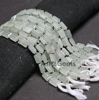 Light Green Aventurine Smooth handmade Rectangle Shape Beads,9" Fine Aventurine Chicklet Straight Drill Gemstone Margaj Beads Jewelry Crafts