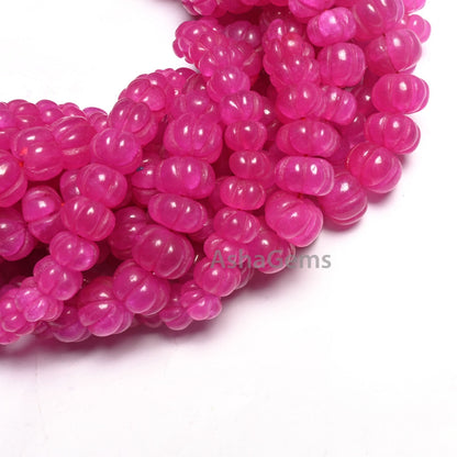 Beautiful Pink Quartz carving Watermelon Beads, Fine Pink Quartz Carved Handmade Pumpkin Gemstone Melon Beads Curved Necklace Jewelry Crafts