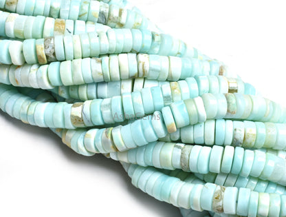 8 mm Peru Opal Smooth Tyre Shape Gemstone Beads, Light Blue Opal Plain Handmade Heishi tyre Beads,8/16"Strand Opal Beads For Jewelry Making