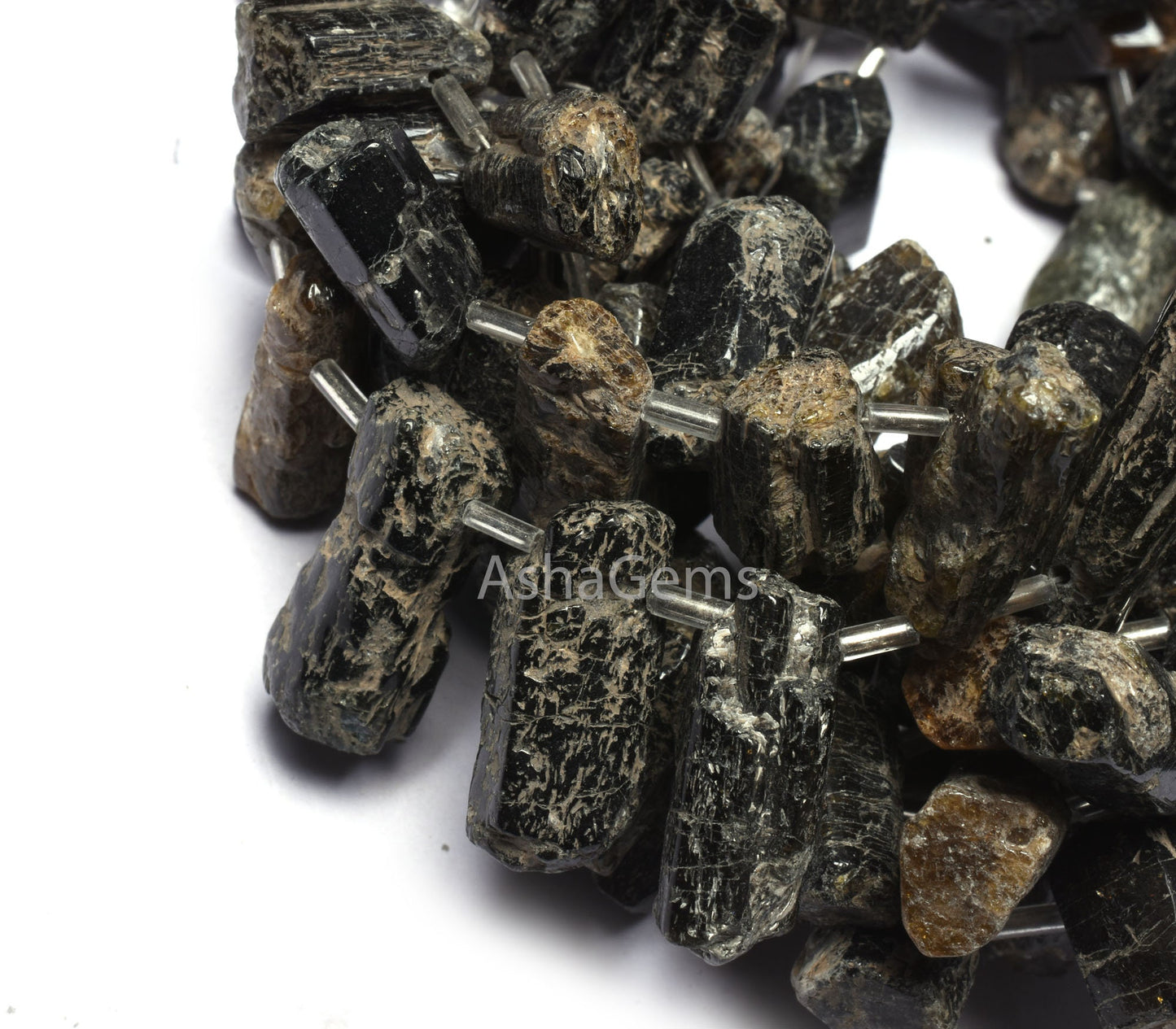 15"Strand Beautiful Tourmaline Rough Gemstone Beads, Natural Black Tourmaline Long Rough Side Drill Bead Tourmaline Raw Beads Jewelry Craft