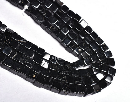 Beautiful Natural Black Spinel Box Shape Smooth Gemstone Beads,4.mm, Black Spinel Plain 3D Cube Box Beads,Spinel Beads.For Jewelry Craft