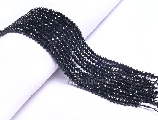 4 mm Beautiful Black Jade Quartz faceted Rondelle Shape Beads,14" AAA Coal Black Jade Quartz machine cut Gemstone Beads Jewelry Crafts SALE