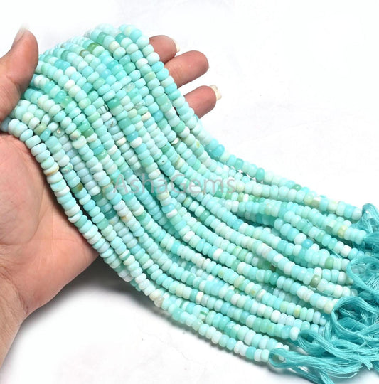 Beautiful Blue Peru Opal Flat Rondelle Shape Smooth Gemstone Beads,12" Shaded Peruvian Sky Blue Opal Handmade Uneven Bead Jewelry Craft SALE (AG 12282)