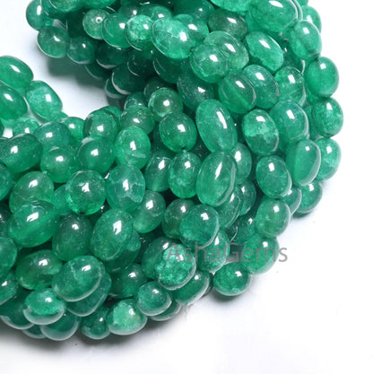 Beautiful Green Quartz Smooth Puff Oval Fancy Shape Beads,9/18" Strand Fine Quartz Plain Handmade Oval Quartz Gemstone Beads Jewelry Making