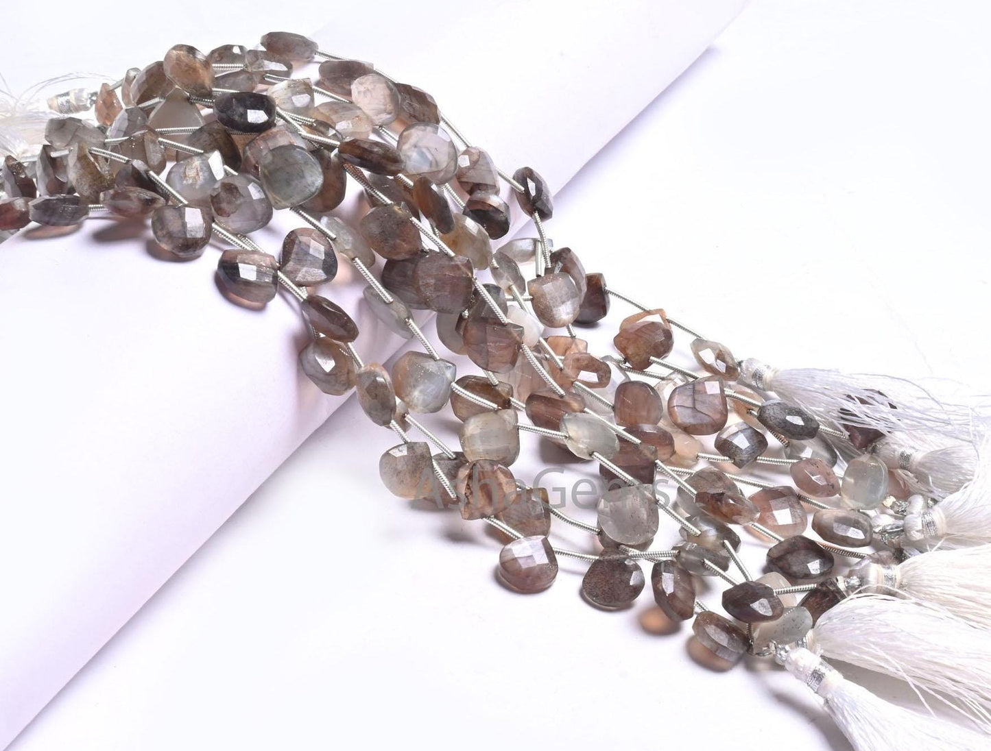 Natural Chocolate Moonstone Faceted Heart Gemstone Beads,8" Natural Brown Moonstone Heart Briolette Side Drill Moonstone Bead Jewelry making (AG 18642)
