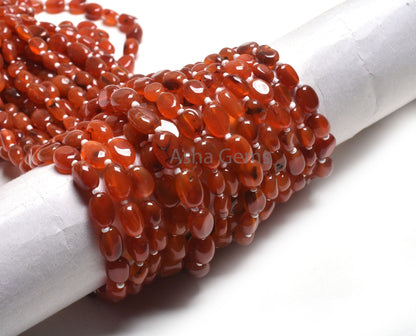 Natural Carnelian Oval Shape smooth Gemstone Beads,10" Strand Red Carnelian Handmade Uneven Oval Straight Drill Beads Jewelry Making Crafts