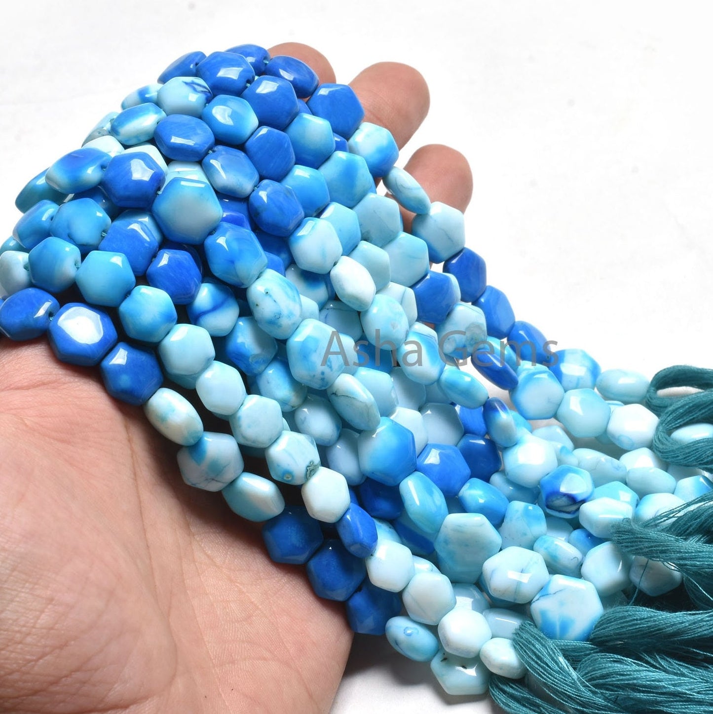 Beautiful Blue Opal fancy Hexagon Shape Gemstone Beads, Shaded Blue Opal Straight Drill beads, Opal handmade beads jewelry Making Craft SALE