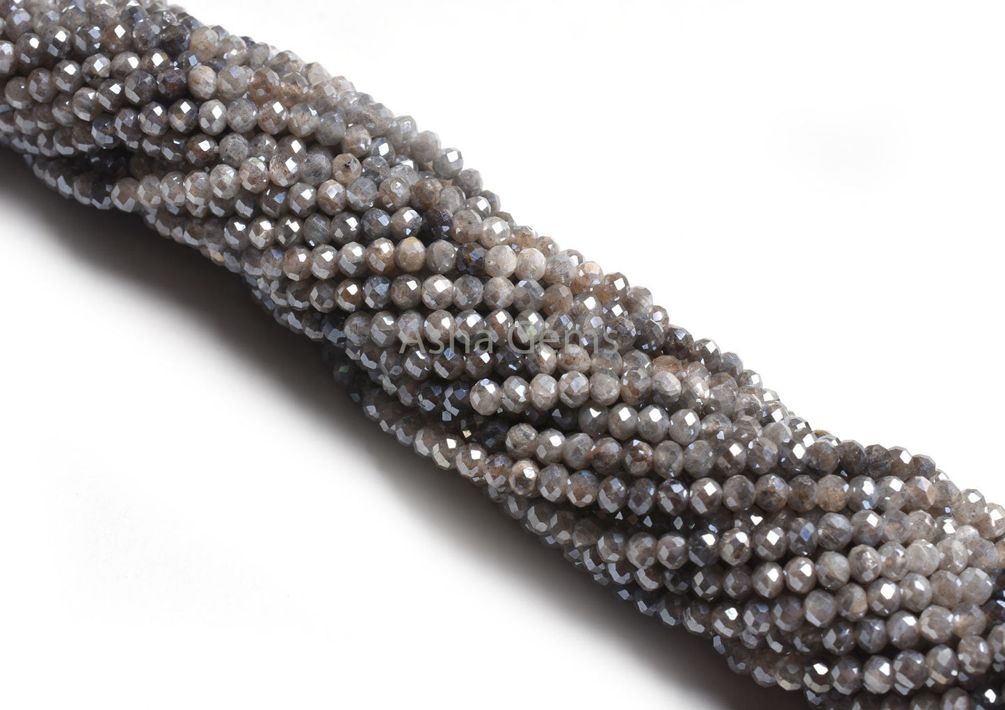3.7mm Labradorite Machine Cut Faceted Beads,13" Strand Shaded Grey Silver Coated Labradorite Micro Cut Gemstone Bead Flashy Labradorite SALE