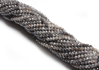 3.7mm Labradorite Machine Cut Faceted Beads,13" Strand Shaded Grey Silver Coated Labradorite Micro Cut Gemstone Bead Flashy Labradorite SALE