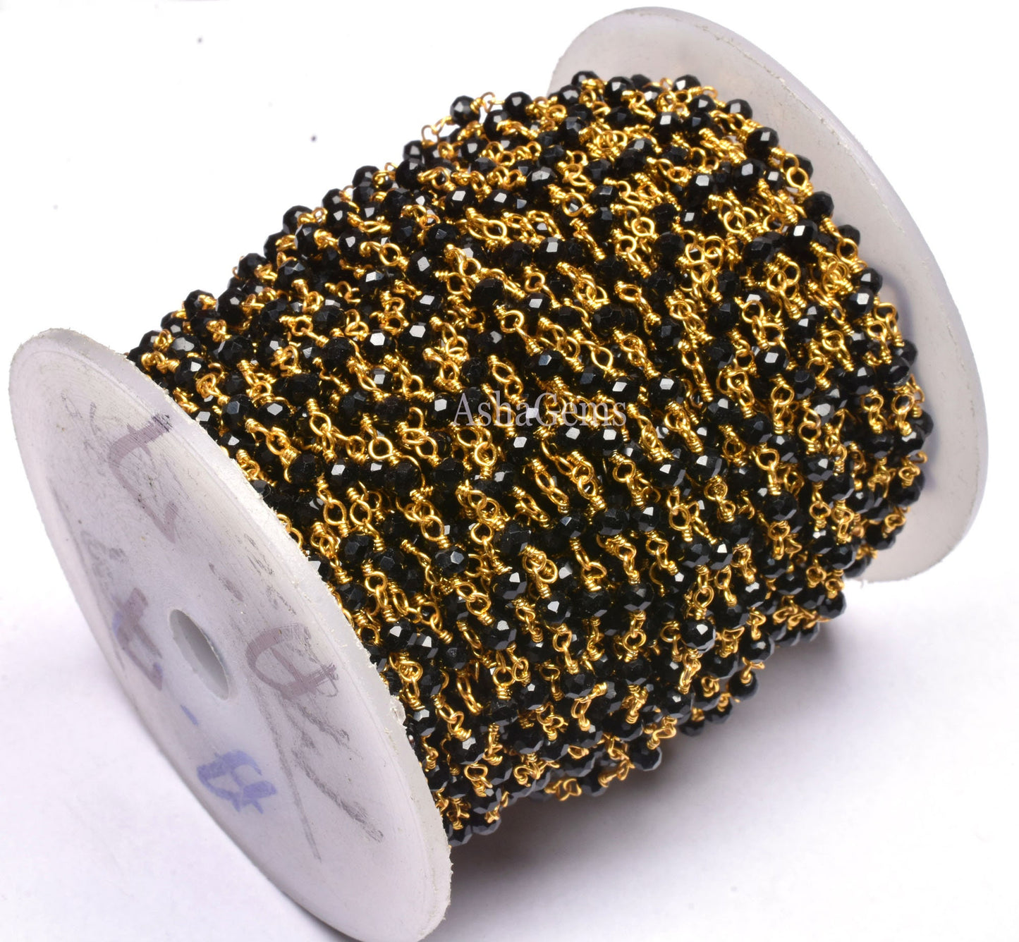 3,5,10,25,50 Feet Roll Bulk, Gold Plated Wire,Faceted Rondelle, Black Spinel Hydro Rosary Chain, Jewelry Making Chain,Finding, Wire Wrapped