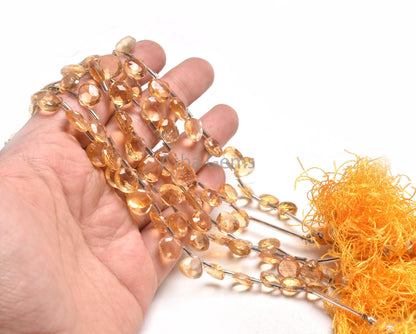 AAA Quality Natural Citrine Quartz Faceted Heart Shape Beads, Yellow Citrine Machine Cut Heart Briolette Gemstone Citrine Beads Jewelry SALE