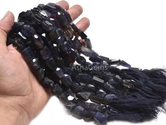 Natural Blue Iolite Faceted Nuggets Tumble Shape Gemstone Beads,14"Strand Iolite Beads, Fine Iolite Indian Handcut Tumble Bead Jewelry Craft