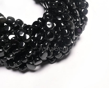 Fine Quality Black Spinal Smooth Coin Shape Gemstone Loose Beads,8" Natural Spinel Plain Handmade Coin Bead, Coal Black Spinel Beads Jewelry