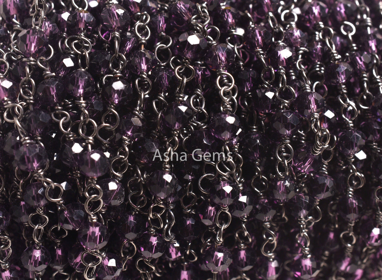 Purple Amethyst Hydro Faceted Rondelle Beads Rosary Chain 1-50 Feet Purple Crystal Black Plated Gunmetal Wire Wrap Chains Jewelry Craft SALE