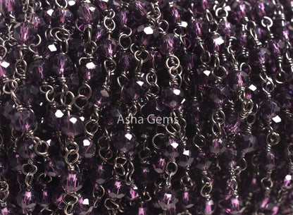 Purple Amethyst Hydro Faceted Rondelle Beads Rosary Chain 1-50 Feet Purple Crystal Black Plated Gunmetal Wire Wrap Chains Jewelry Craft SALE