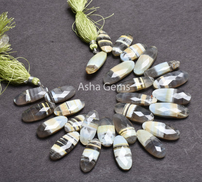 Beautiful Boulder Opal Fancy Long Oval Side Drill Beads,8" Lemon Boulder Opal faceted Oval Briolette Gemstone Beads, Opal Loose Bead Jewelry