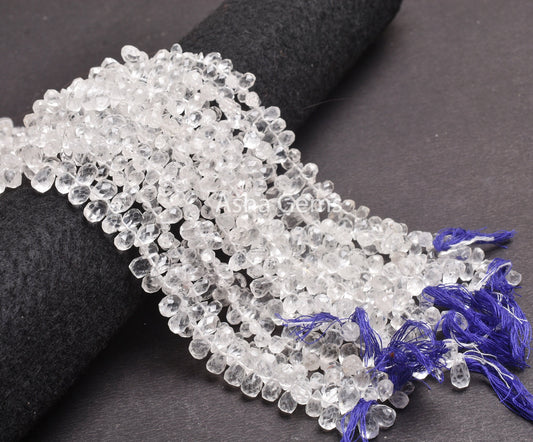 White Crystal Quartz Faceted Drops Gemstone Beads, Natural Crystal Teardrop Briolette Side Drill Beads, Fine Crystal Bead Jewelry Craft SALE