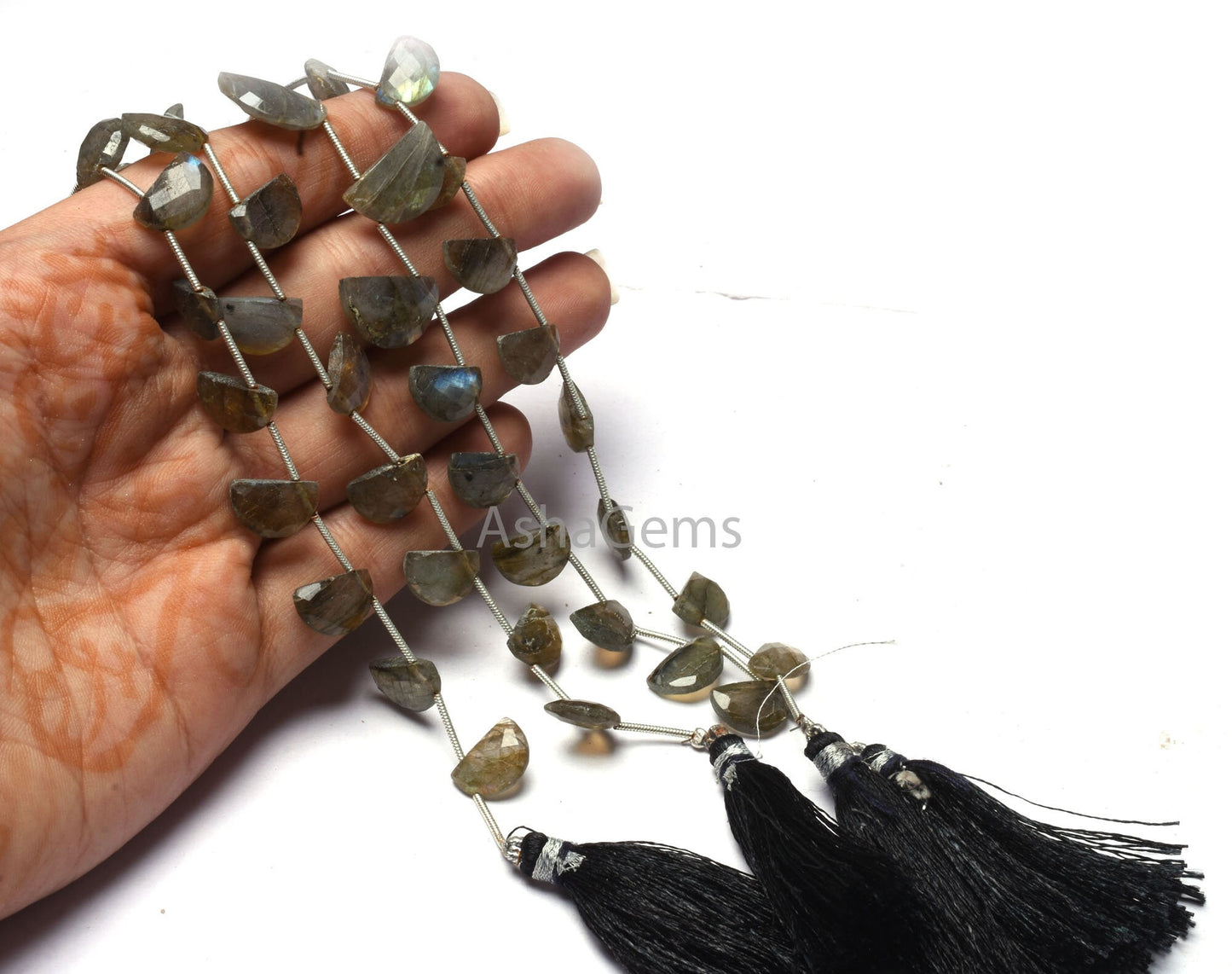 Multi Fire Labradorite Faceted D Shape Gemstone Beads, Black Rainbow Half Moon Fancy Side Drill Beads, Natural Labradorite BeadJewelry SALE