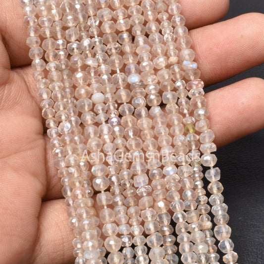 Rainbow Moonstone Silver coated Faceted Beads, White Rainbow Coated Indian Machine Cut Rondelle Gemstone Beads Jewelry Makings Crafts SALE