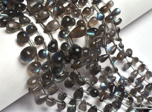 AAA Quality Labradorite Smooth Drops beads, Blue Fire labradorite Beads, Natural Flash Black rainbow Handmade Side Drill Drop Gemstone Beads
