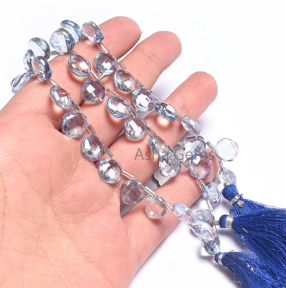 AAA Quality Crystal Quartz Coated Fancy Cushion Shape Beads, 9 mm Light Blue Coated Crystal Side Drill Square Faceted Gemstone Beads Jewelry