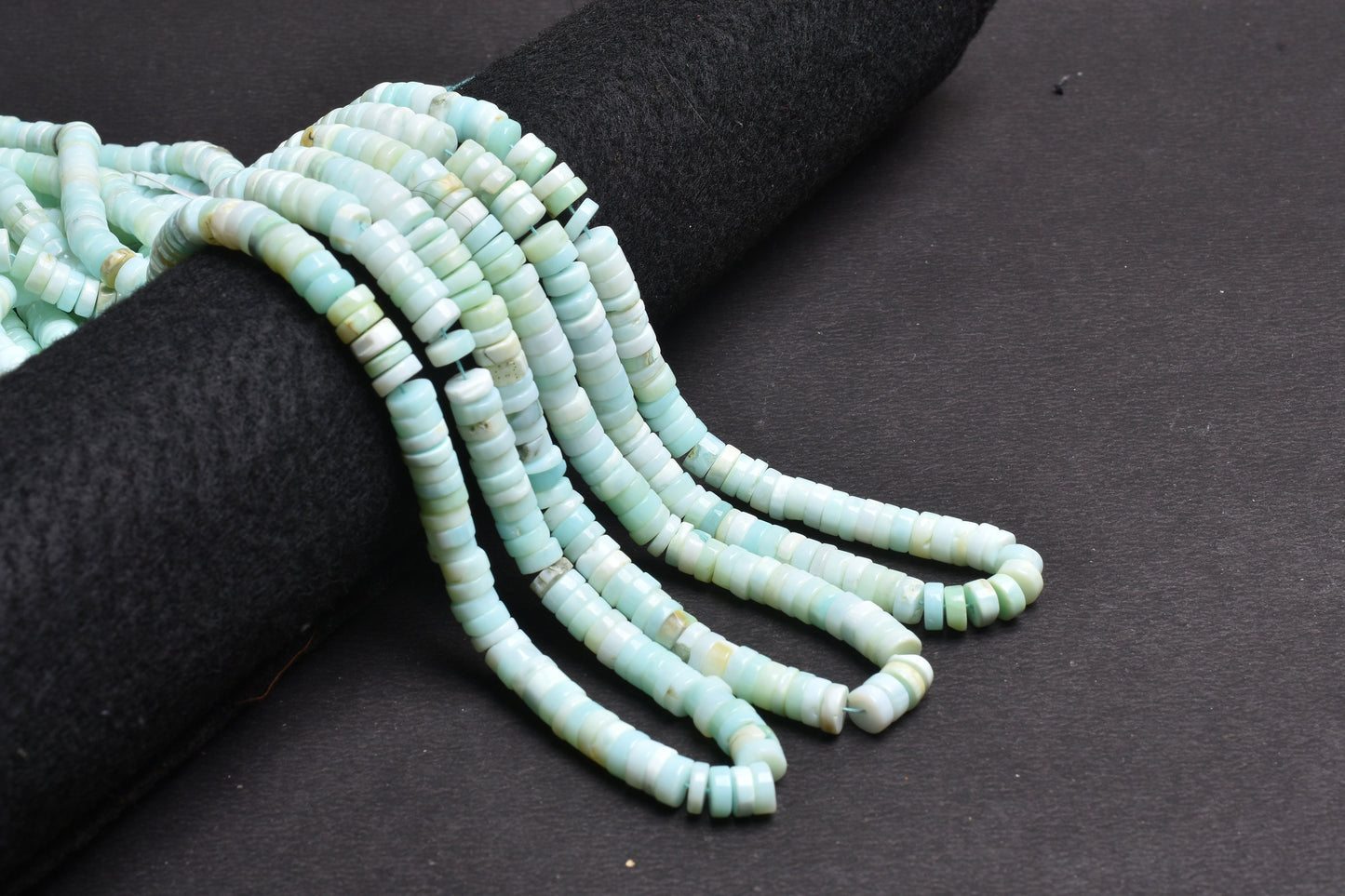 8mm Peru Sky Blue Opal Smooth Tyre Shape Handmade Gemstone Beads Light Blue Opal Plain Heishi Tyre Center Drill Opal Bead Jewelry Craft SALE