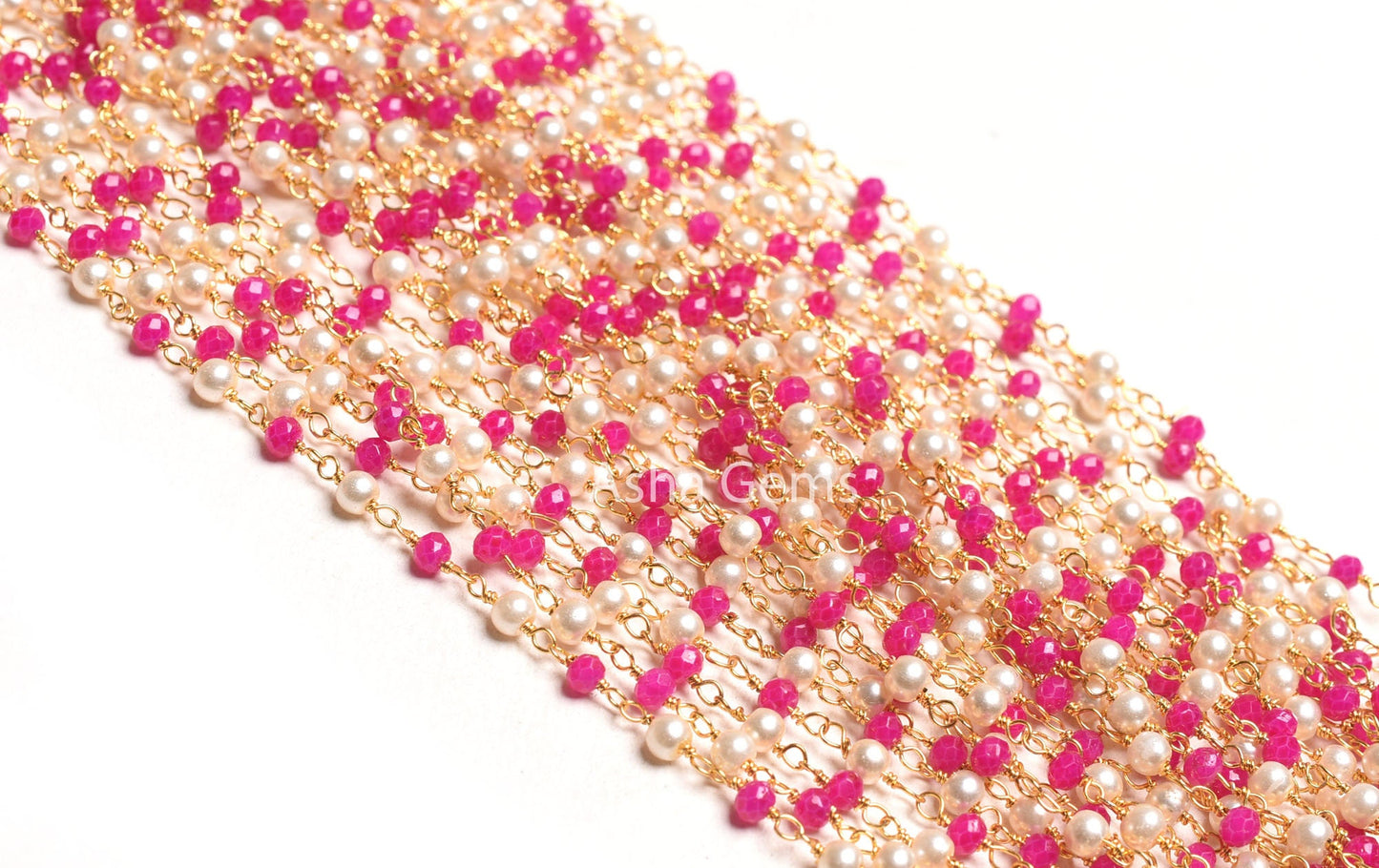 White Pearl Pink Chalcedony Hydro Beads Rosary Chain, Faceted Rondelle Beads 1,10,25 Feet Gold Plated Wire Roll Jewelry Making Finding Chain