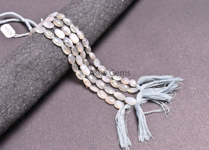 Fine Grey Moonstone faceted Oval Gemstone Beads,9" Strand Natural Moonstone Oval Briolette Straight Drill Beads, grey Moonstone Bead Jewelry
