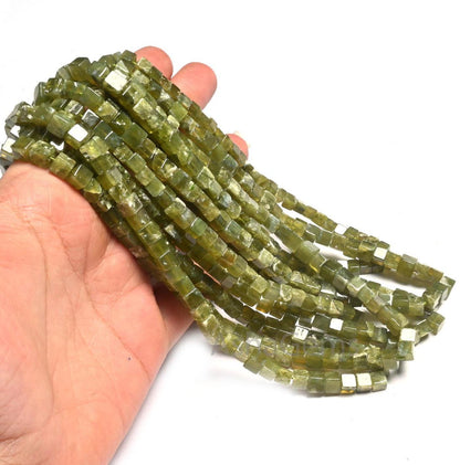 Beautiful Vessonite 3D Cube Box Shape Smooth Gemstone Beads,8/16" Natural Green Vesuvianite Cube Box Plain Handmade Bead Jewelry Making SALE