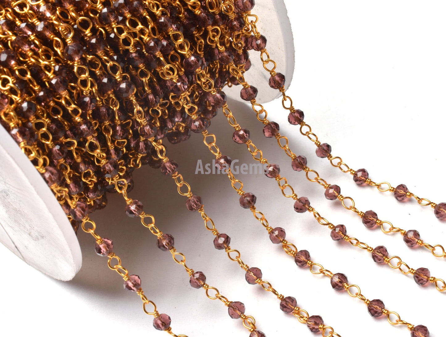 Beautiful Purple Garnet Hydro Faceted Rondelle Beads Rosary Chain By Feet Jewelry Making Chains Gold Plated Wire Wrapped Beaded Rosary Chain