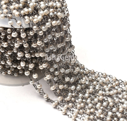 Pearl Hydro Rondelle Smooth Hydro Beaded Rosary Chain,Black Metal Plated,Jewelry Making Chain,Finding, Wire Wrapped Chain,3-3.5mm ,Gunmetal