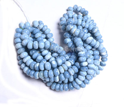 Fine Blue Opal Smooth Rondelle Beads, Shaded Pigeon Blue Opal Plain Handmade Gemstone Loose Bead,16" Blue Opal Beads Jewelry Making Necklace