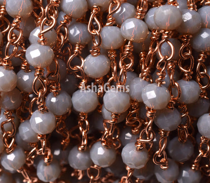 AAA Grey Moonstone Hydro Rondelle Faceted Beads Rosary Chain By Feet,3 mm Rose Gold Plated Wire Wrap Chains For Jewelry Making Necklace SALE