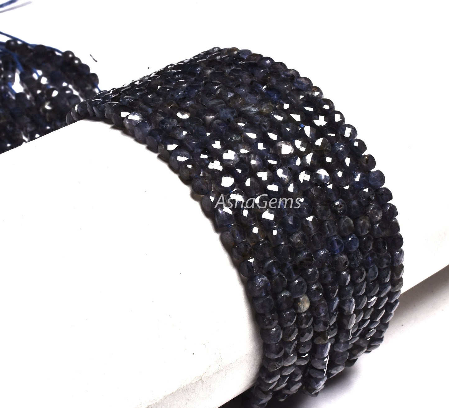 Beautiful Blue Iolite Faceted 3D Cube Box Faceted Gemstone Beads,13 Inch Strand,4mm, Natural Machine Cut Box Shape Bead Jewelry Making Craft
