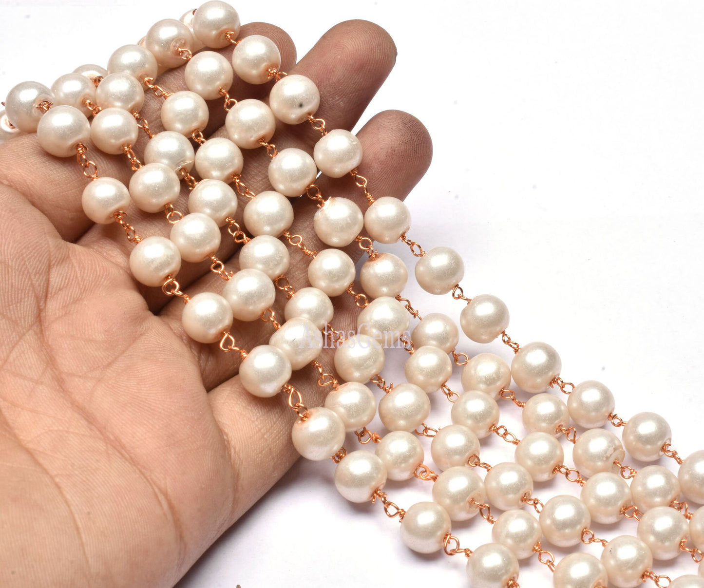 3,5,10,25 Ft,Pearl Hydro Rondelle Beaded Rosary Chain,Gold,Rose Gold Plated,Jewelry Making Chain,Finding,Beutiful Wire Wrapped Chain, 8 mm