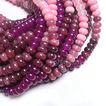8 mm Multi Pink Jade Quartz Smooth Rondelle Gemstone Loose Beads,16" Shaded  Bubblegum Pink Quartz Polish Beads Jewelry Necklace Crafts SALE