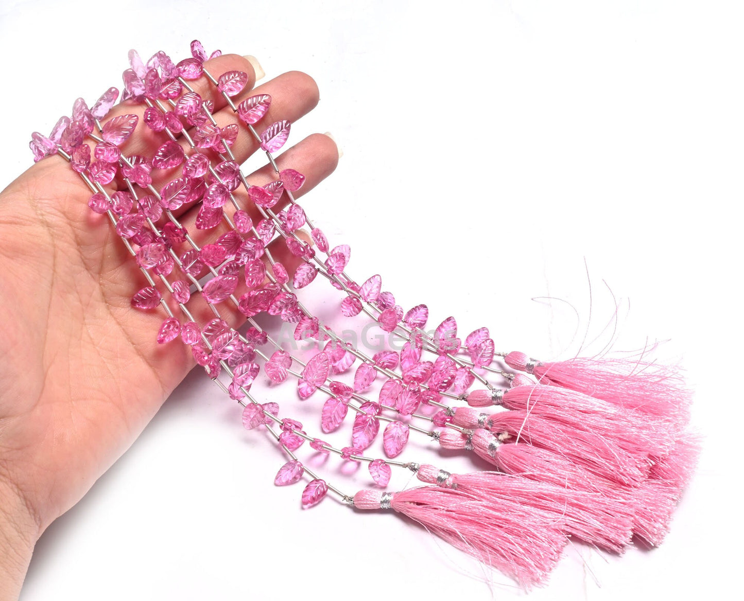 AAA Quality Pink Coated Topaz Fancy Leaf Shape Gemstone Carving Beads,8" Topaz Carved Pear Briolette Handmade Bead Jewelry making Handicraft
