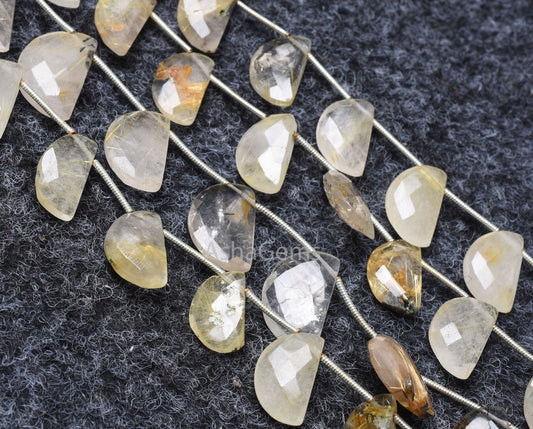 Natural Golden Rutile Fancy D Shape Faceted Gemstone Beads,7" Strand Rutile Half Moon Briolette Side Drill Beads, Golden Rutile Bead Jewelry