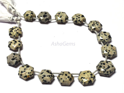 Beautiful Dalmation Jasper Fancy Hexagon Shape Beads,15 Pc Strand Natural Dalmation Jasper Faceted 6 Corner Gemstone beads, Jasper Beads