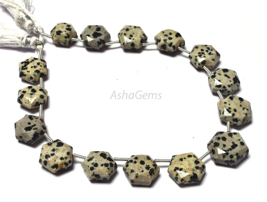 Beautiful Dalmation Jasper Fancy Hexagon Shape Beads,15 Pc Strand Natural Dalmation Jasper Faceted 6 Corner Gemstone beads, Jasper Beads