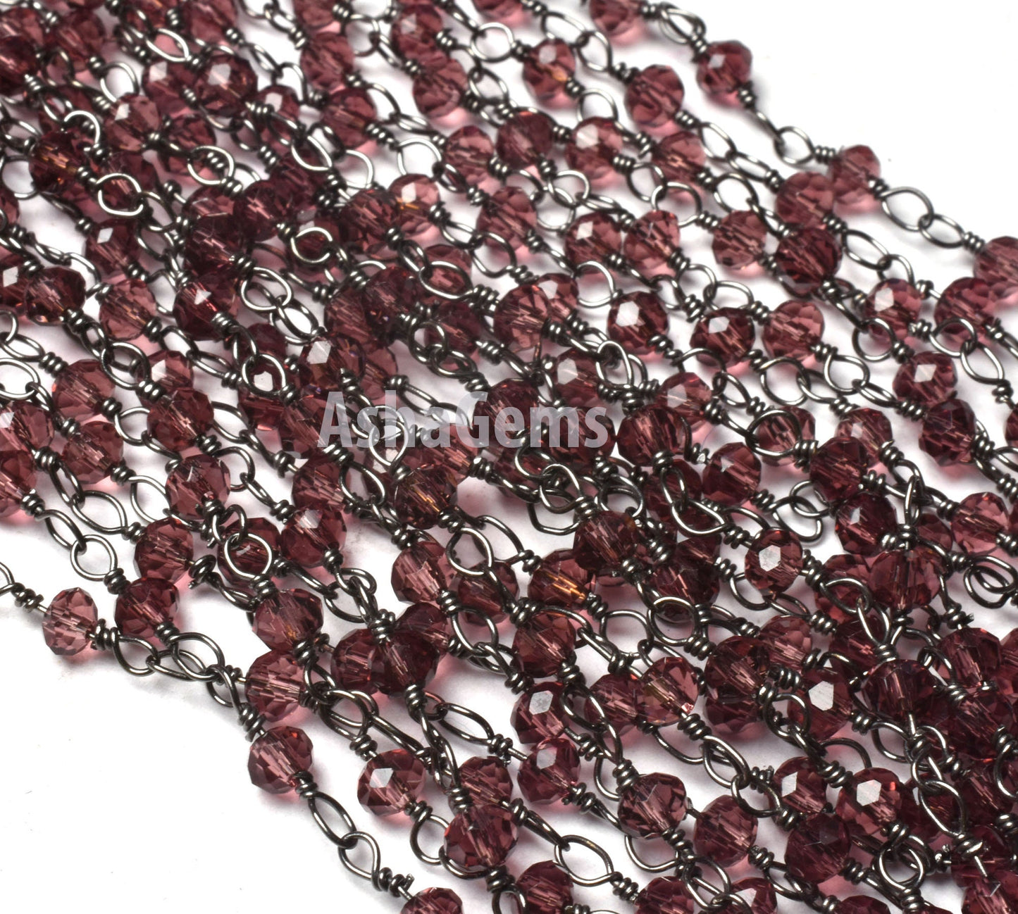 SALE 3,5,10,25 Ft Rhodolite Garnet Hydro Faceted Rondelle Beaded Rosary Chain Black Plated Wire,Jewelry Making Finding, Chain 3-3.5mm