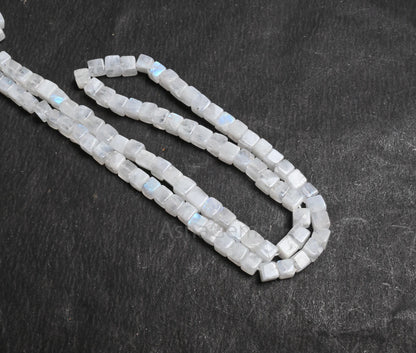 Beautiful Natural Blue Fire Rainbow Moonstone 3D Cube Box Smooth handmade Beads, White Rainbow Moonstone Box Tiny Gemstone Bead Jewelry SALE