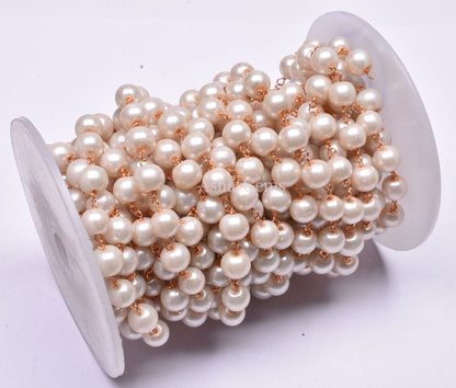 3,5,10,25 Ft,Pearl Hydro Rondelle Beaded Rosary Chain,Gold,Rose Gold Plated,Jewelry Making Chain,Finding,Beutiful Wire Wrapped Chain, 8 mm