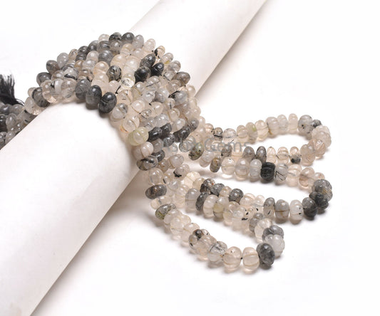 Rutilated Quartz Carving Watermelon Beads, Natural Black Rutile Carved Pumpkin Handmade Carve Gemstone Beads Rutile Bead Jewelry Craft SALE