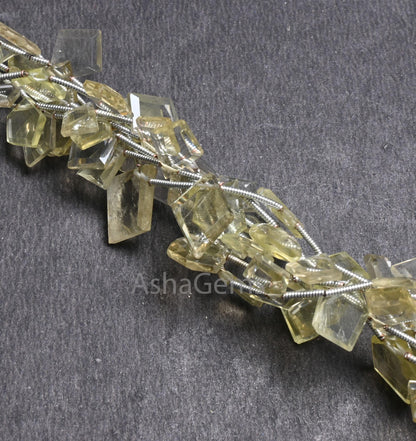 Beautiful Lemon Quartz fancy Flat Slice Shape faceted Beads, Fine Natural Lemon Uneven Shape Nugget Side Drill Gemstone Beads Jewelry Crafts