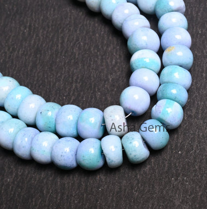 9 mm Shaded Blue Opal Smooth Rondelle Gemstone loose Beads, Fine Turquoise Blue Opal Plain Handmade Beads, Blue Opal Beads Jewelry Necklace