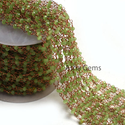 AAA Green Quartz Hydro Faceted Rondelle Beads Rosary Chain By Feet Rose Gold Plated Copper Wire Wrap Beaded handmade Chains Necklace Jewelry