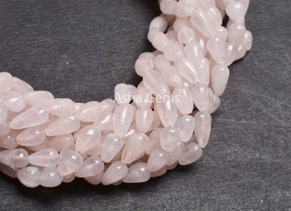 Natural Rose Quartz Smooth Drops Shape Beads, Pink Rose Quartz Teardrop,13 Inch Rose Quartz Straight Drill Drops handmade Beads Handicrafts